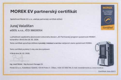 Certifikát od spoločnosti Morek